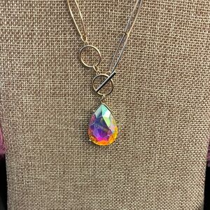 Pink Panache Gold Necklace with Iridescent Pendant